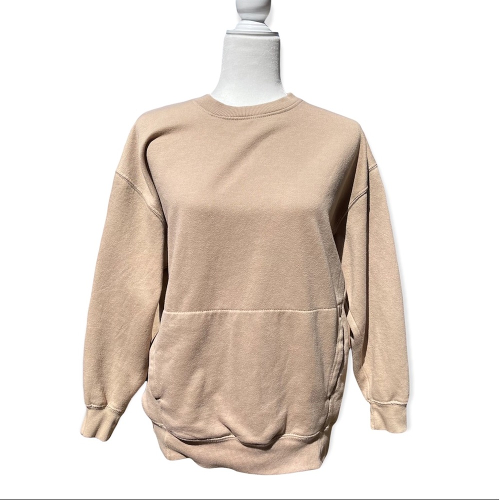 J.O & CO Tan Oversized Crewneck Petite Small Pullover Sweatshirt